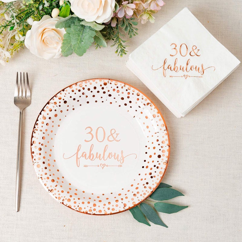 Crisky 30 Fabulous Disposable Plates for Women 30th Birthday Decorations Rose Gold Dessert, Buffet, Cake Disposable Plates 30th Birthday Party Table Supples, 50 Count, 9 inches - Image 2